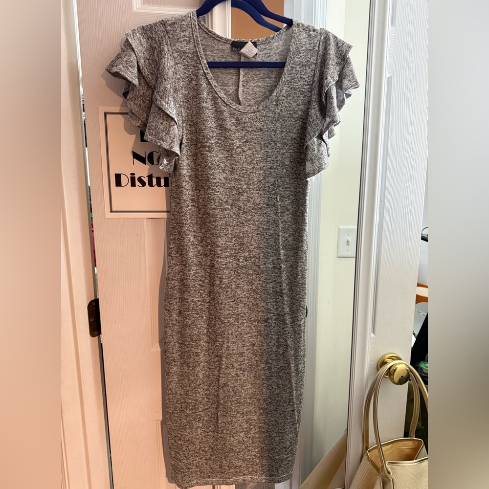 Gray Ruffle Sleeve Dress